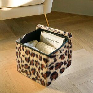 Go-Poufs Knock-Down Small Cube Faux Fur Storage Ottoman |  Leopard | 12"x12"x12"